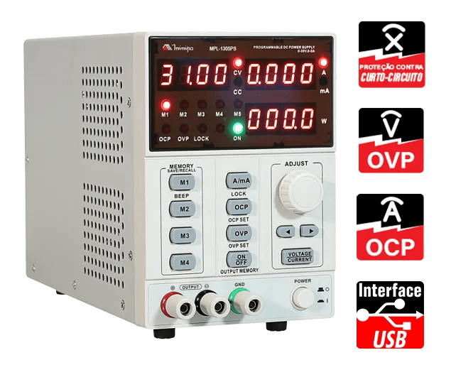 MPL-1305PS Fonte de Alimentação Programável Minipa 0A30VDC/5A Bivolt 